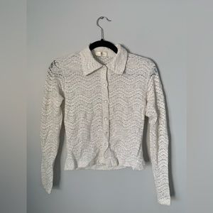 Vintage White Lace Long-sleeve Collared Button-up